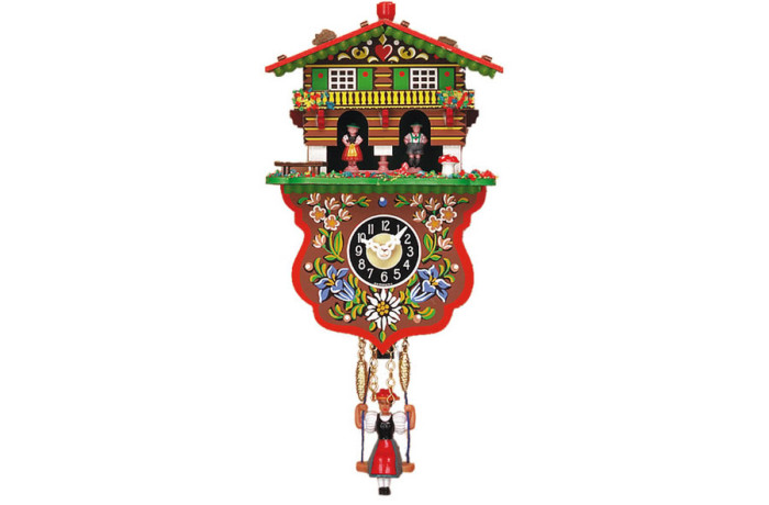 Orologio a Cucu’ meccanico con bambola e casa decorata